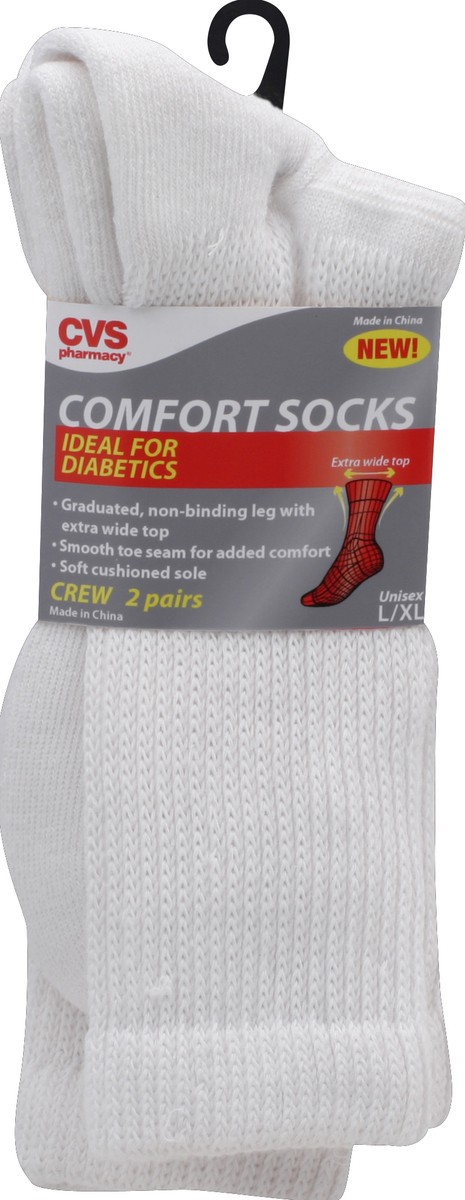 slide 1 of 2, CVS Health Crew Comfort Socks For Diabetics, 2 Pairs, White, L/Xl, 2 ct