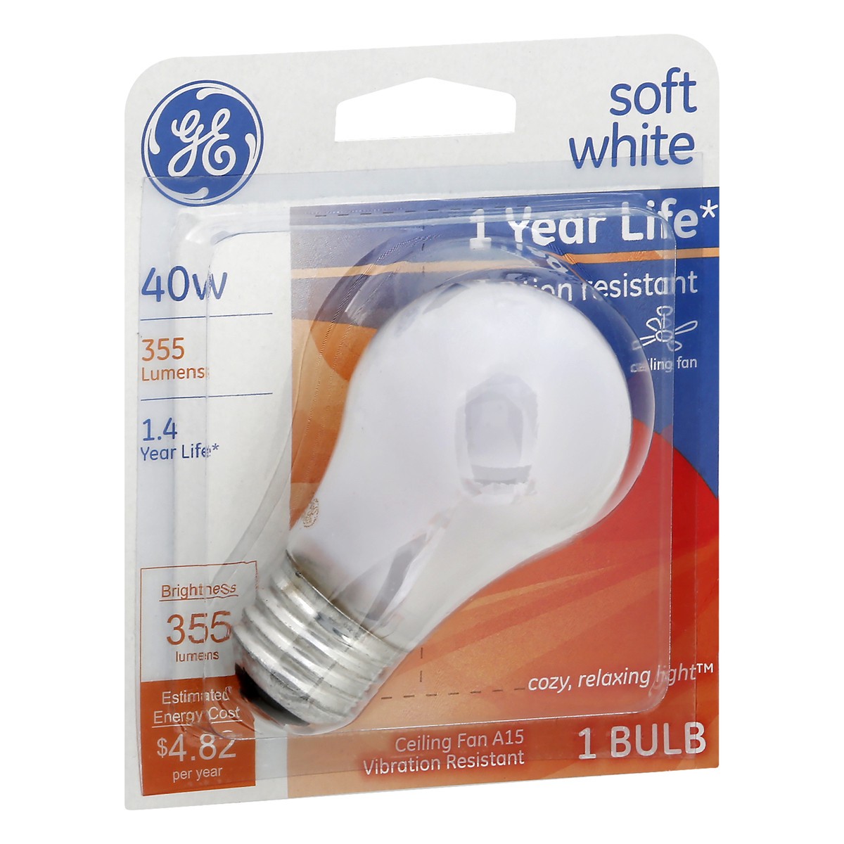 slide 2 of 9, GE Soft White Ceiling Fan 40 Watts Light Bulb 1 ea, 1 ct