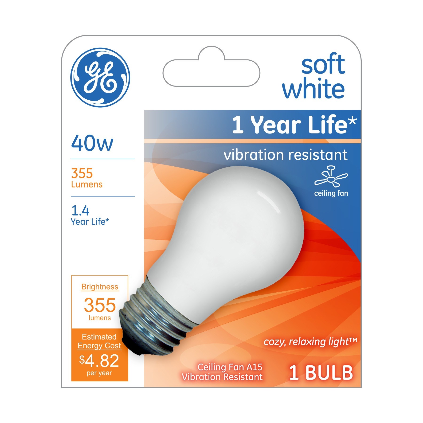 slide 1 of 1, GE 40 Watt Bulb Soft White, 1 ct