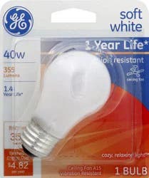 GE Soft White Ceiling Fan 40 Watts Light Bulb 1 ea