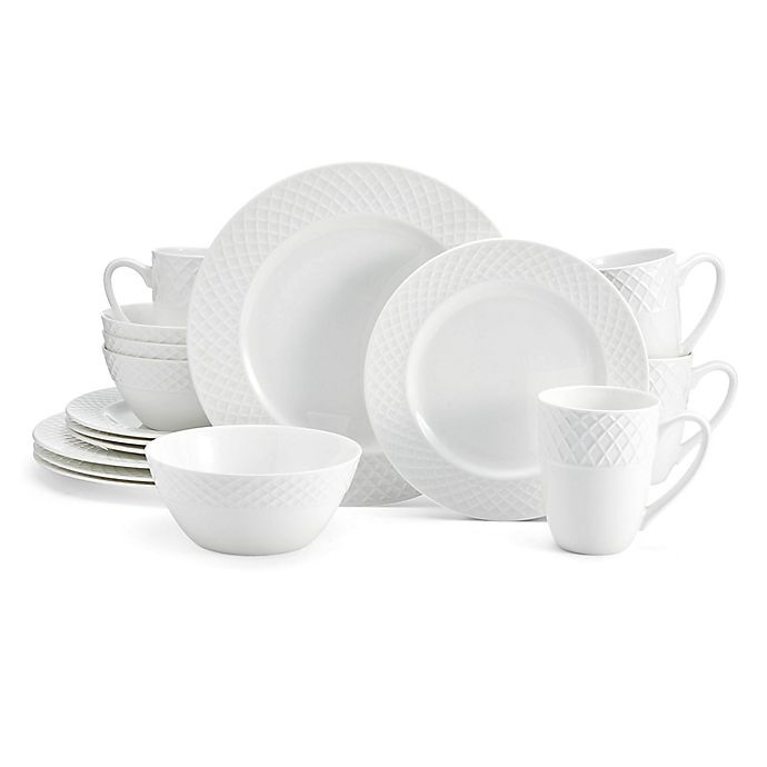 slide 1 of 1, Mikasa Trellis White Dinnerware Set, 16 ct