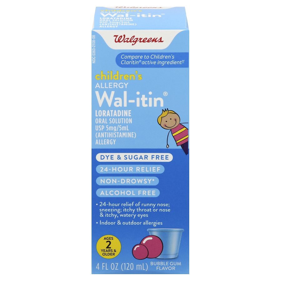 slide 1 of 5, Walgreens Children's Bubble Gum Flavor Wal-Itin Allergy Relief Medicine, 4 fl oz