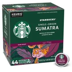 Starbucks K-Cup Coffee Pods—Dark Roast Coffee—Sumatra—100% Arabica—1 box (44 pods)