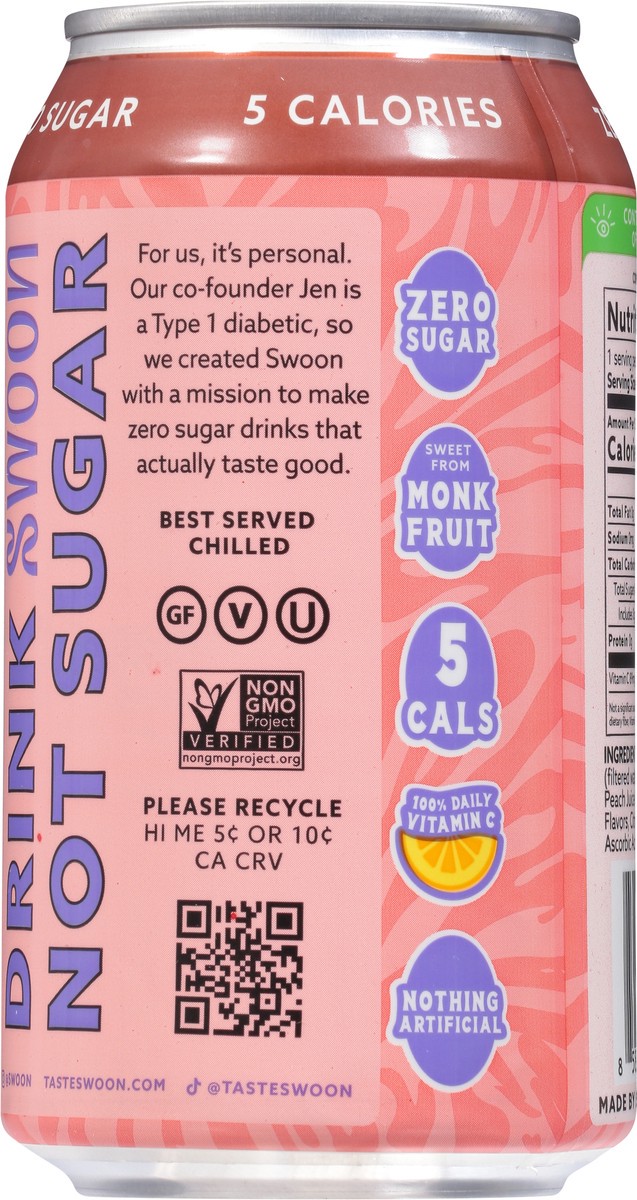 slide 5 of 9, Swoon Zero Sugar Peach Tea - 12 fl oz, 1 ct