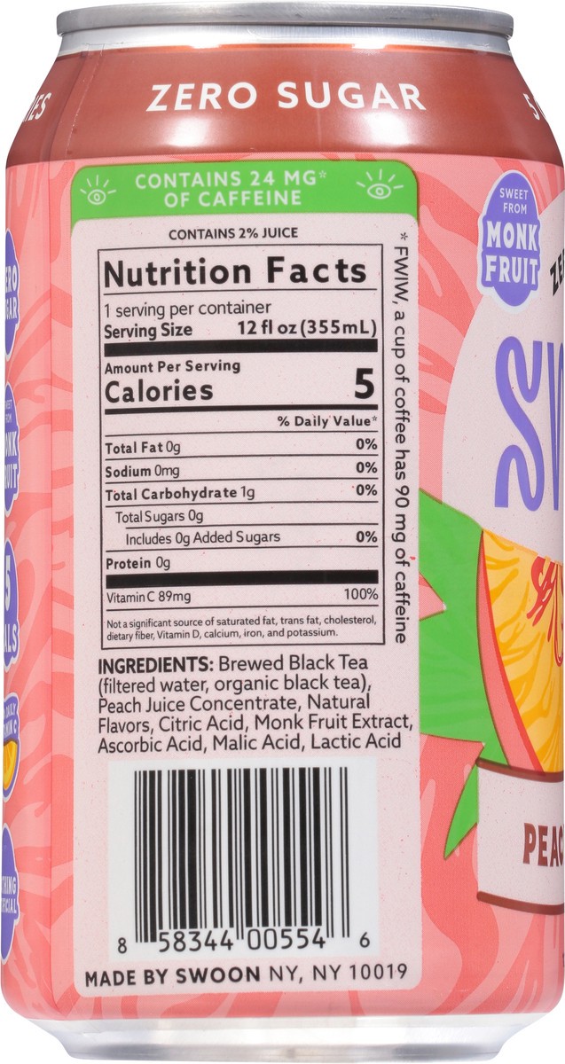 slide 3 of 9, Swoon Zero Sugar Peach Tea - 12 fl oz, 1 ct