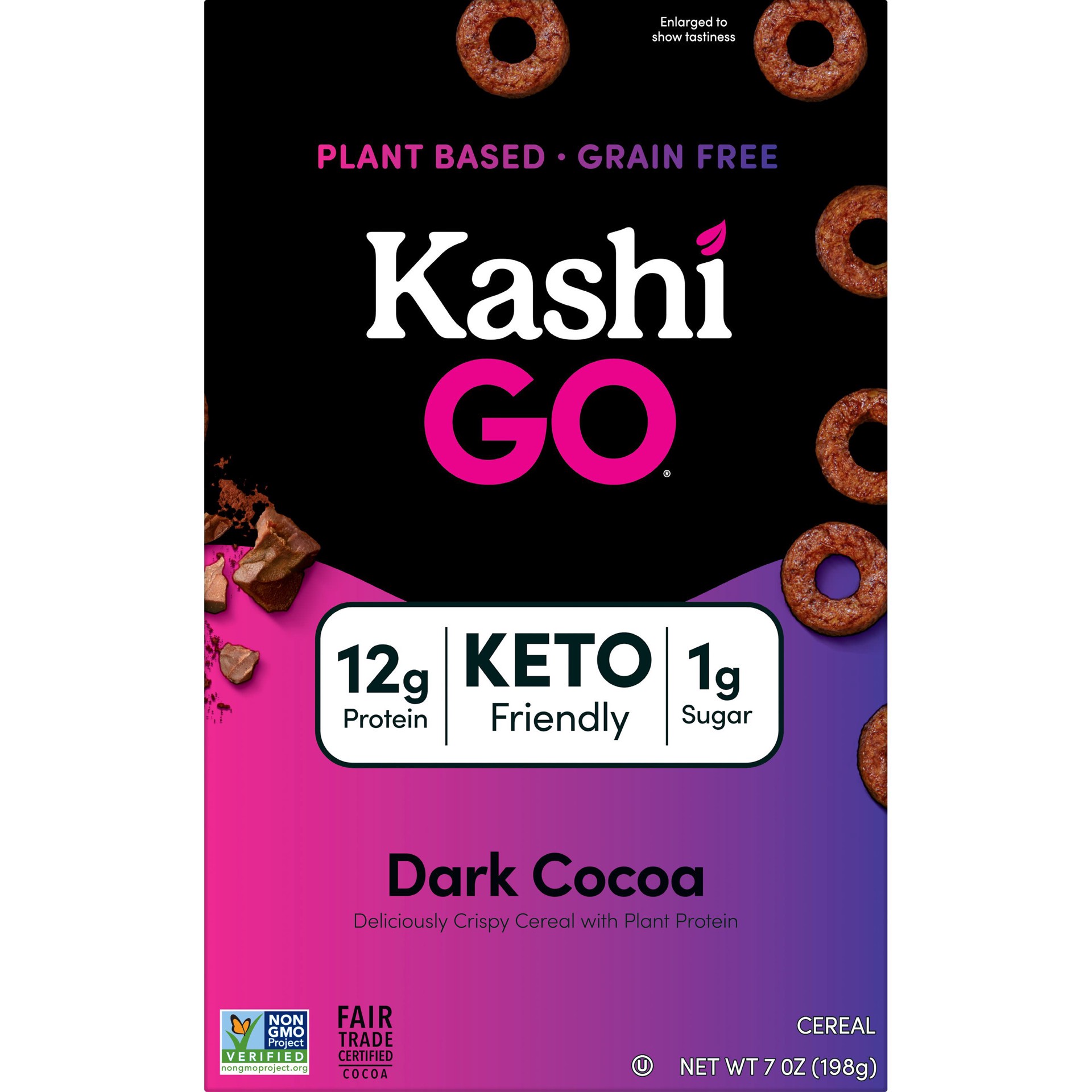 slide 4 of 5, Kashi GO Breakfast Cereal, Vegan Protein, Keto Friendly Cereal, Dark Cocoa, 7oz Box, 1 Box, 7 oz