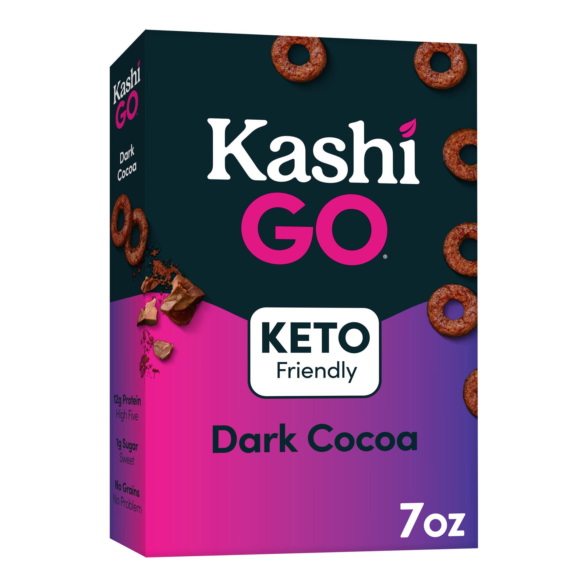 slide 1 of 5, Kashi GO Breakfast Cereal, Vegan Protein, Keto Friendly Cereal, Dark Cocoa, 7oz Box, 1 Box, 7 oz
