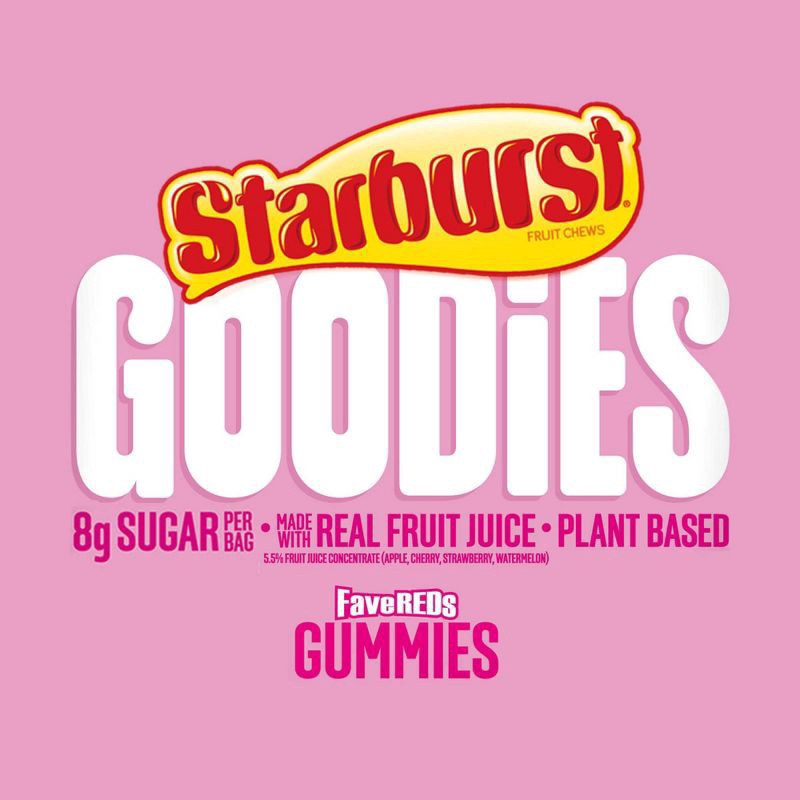 slide 4 of 7, STARBURST GOODIES FaveREDS Plant-Based Fruit Gummy Candy, 1.8 Oz Bag, 1.8 oz