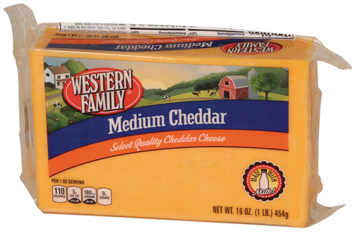 slide 1 of 1, Western Family Medium Cheddar Cheese, 16 oz