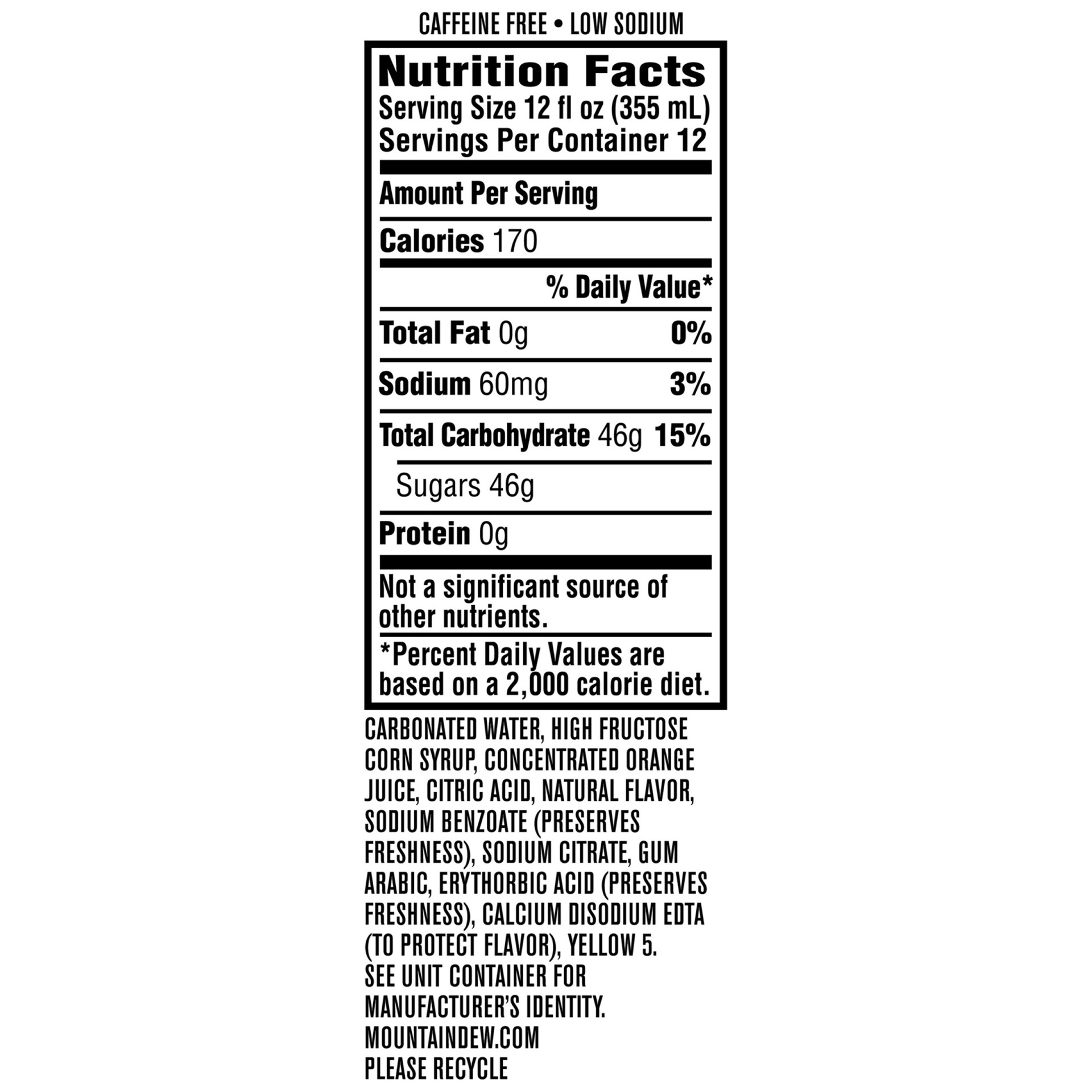 slide 5 of 5, Mountain Dew Caffeine Free Soda, 12 ct; 12 fl oz