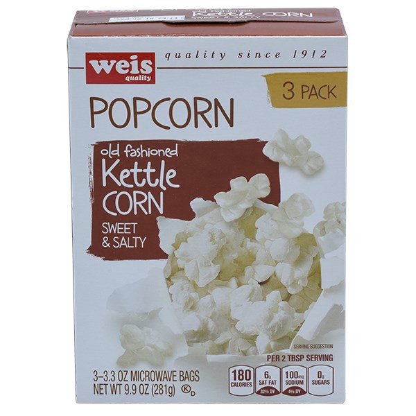 slide 1 of 6, Weis Quality Kettle Corn Microwave Popcorn, 9.9 oz