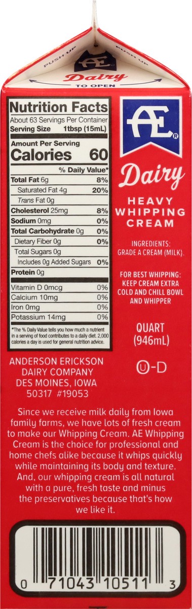 slide 8 of 9, Anderson Erickson Dairy Heavy Whipping Cream 946 ml, 946 ml