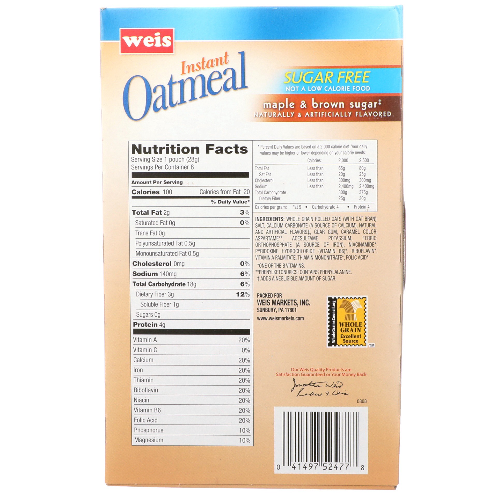 slide 6 of 6, Weis Quality Sugar Free Maple Brown Sugar Instant Oatmeal, 8 oz