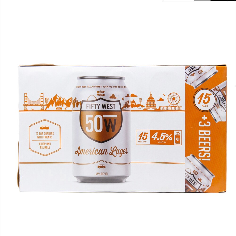 slide 3 of 4, Fifty West Brewing American Lager Beer, 12 ct / 15 fl oz