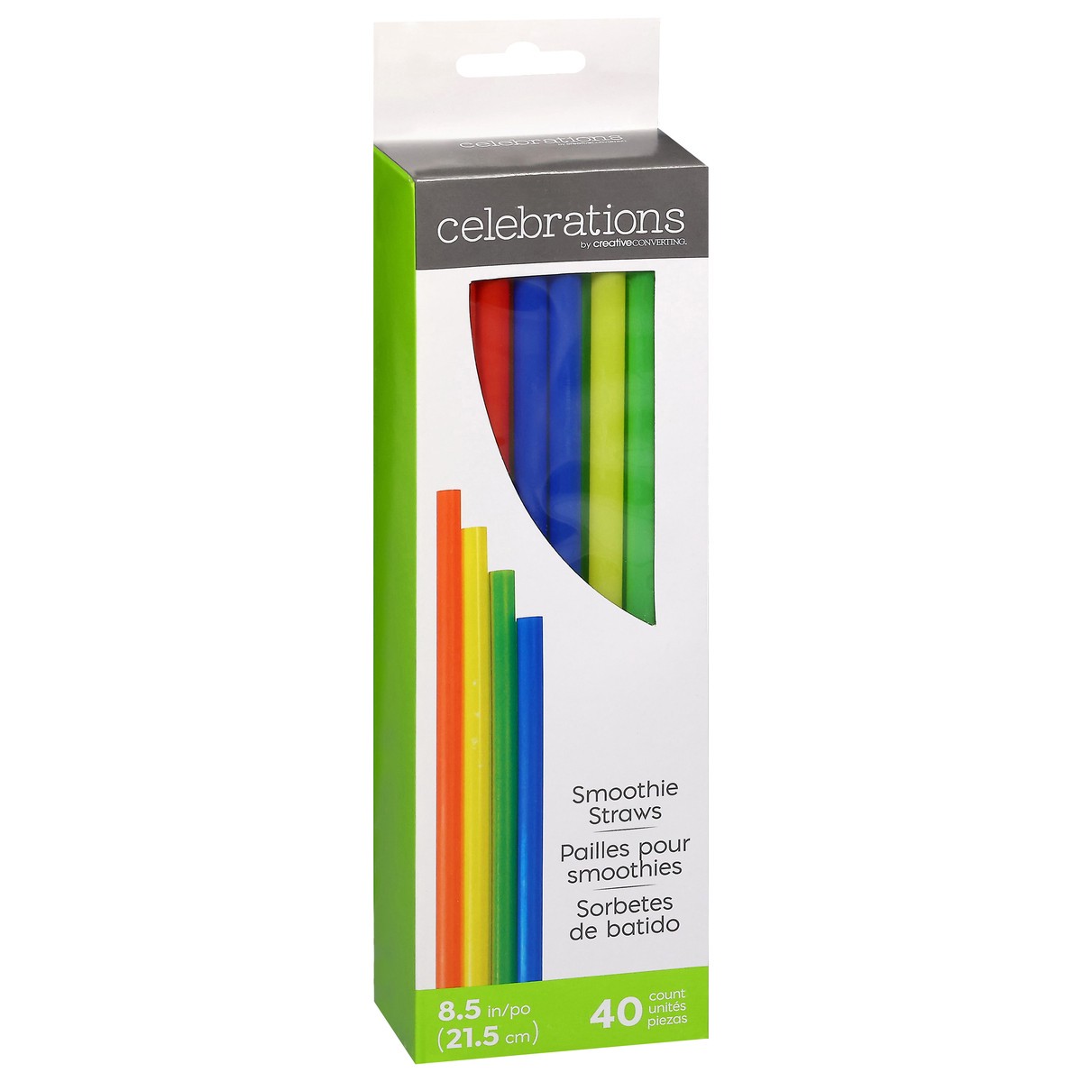 slide 9 of 12, Creative Converting Green, Blue, Yellow & Red Celebrations Smoothie Straws, 40 ct