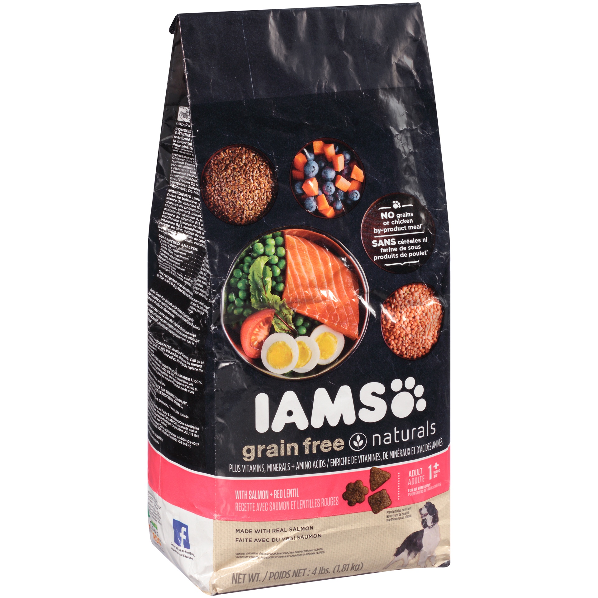 slide 1 of 1, IAMS Grain Free Naturals Adult Dog With Salmon And Red Lentils Dry Dog Food, 4 lb