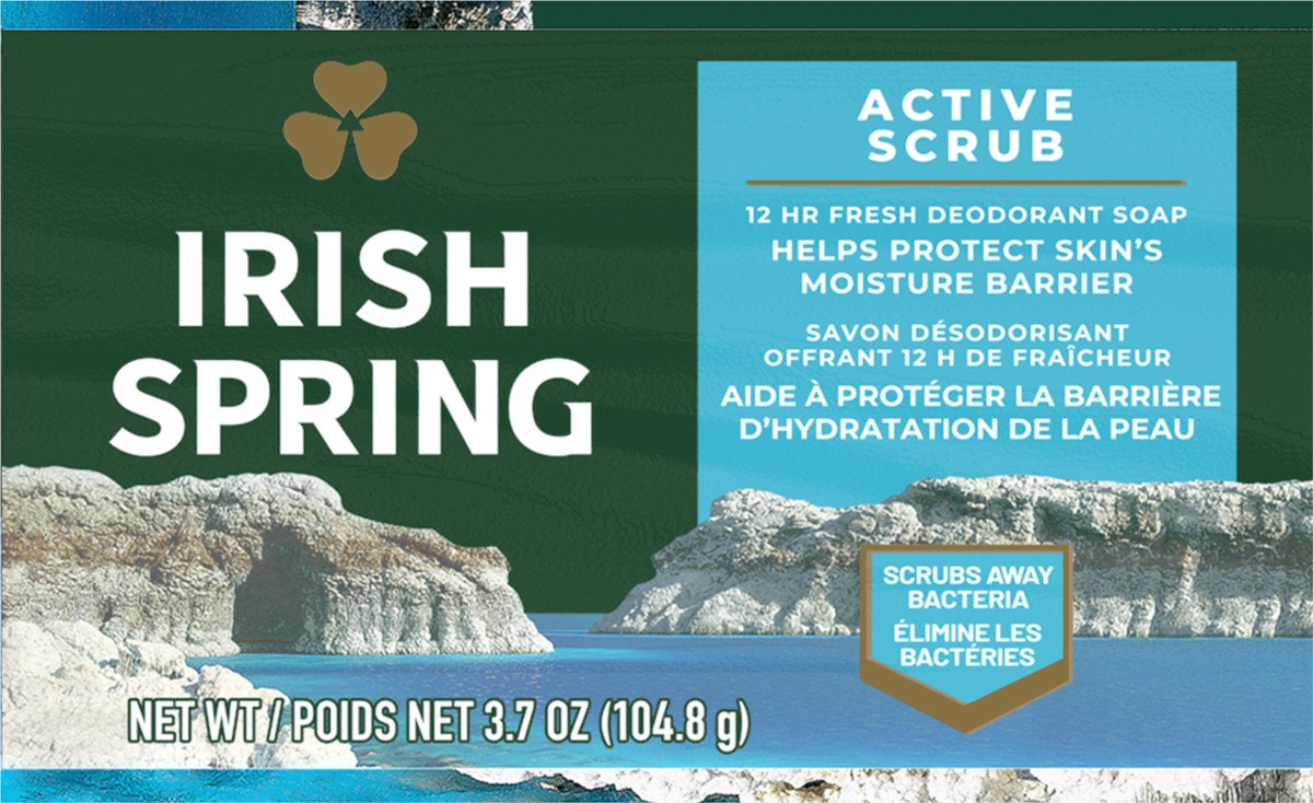 slide 2 of 7, Irish Spring Active Scrub Deodorant Bar Soap for Men, 3.7 Oz., 3 Pk., 11.2 oz