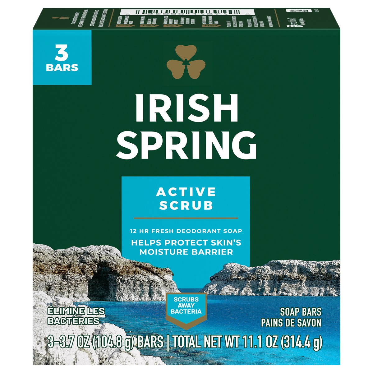 slide 1 of 7, Irish Spring Active Scrub Deodorant Bar Soap for Men, 3.7 Oz., 3 Pk., 11.2 oz