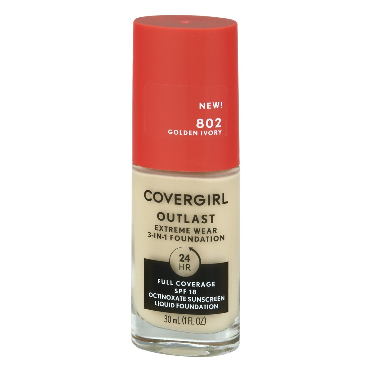 slide 2 of 12, Covergirl Outlast Extreme Wear 3-in-1 Full Coverage Liquid Foundation, SPF 18 Sunscreen, Golden Ivory, 1 Fl. Oz., 30 ml