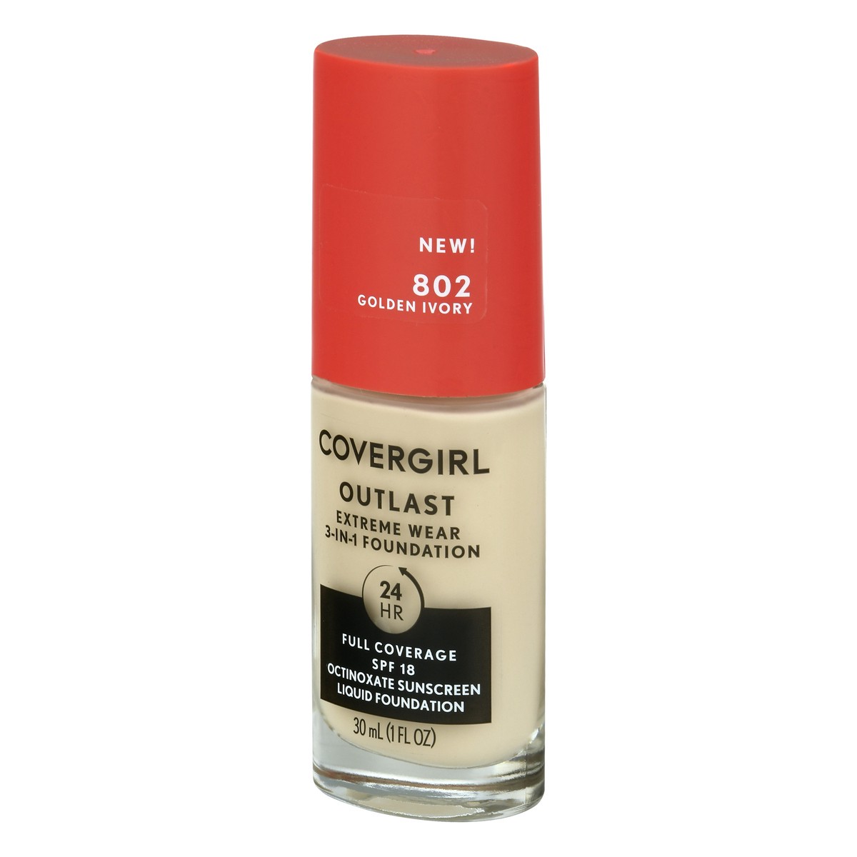 slide 11 of 12, Covergirl Outlast Extreme Wear 3-in-1 Full Coverage Liquid Foundation, SPF 18 Sunscreen, Golden Ivory, 1 Fl. Oz., 30 ml