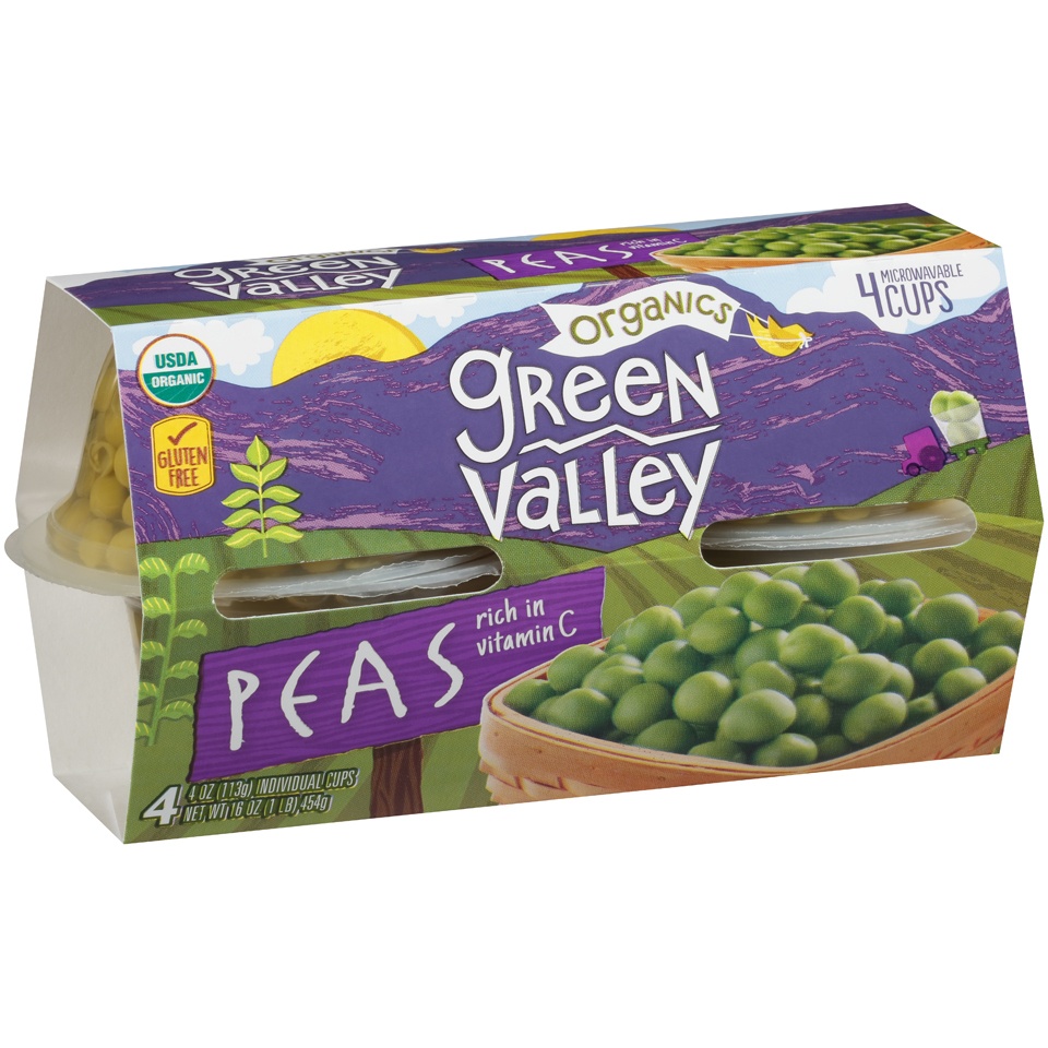 slide 1 of 1, Green Valley Organics Peas, 4 ct; 4 oz