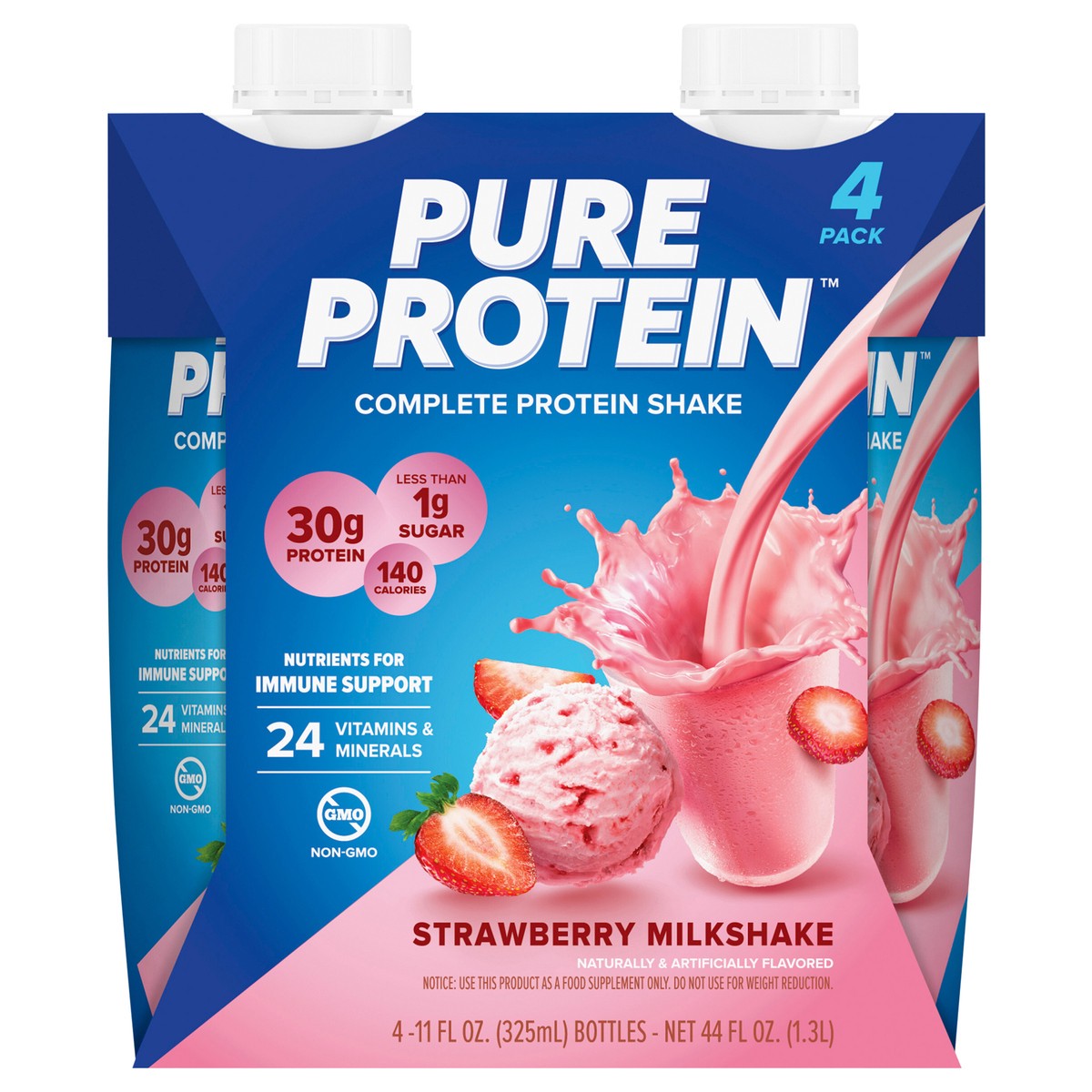 slide 1 of 5, Pure Protein Shake, Strawberry, 30 g Protein, 11 fl oz, 4 ct, 11 fl oz; 4 ct