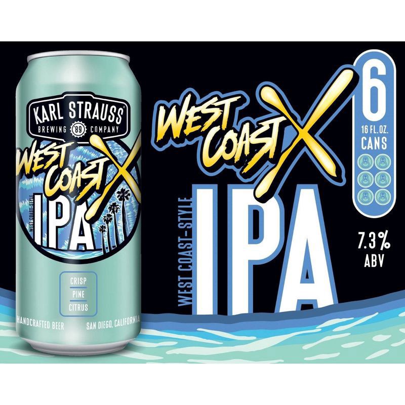 slide 3 of 3, Karl Strauss Brewing Company West Coast IPA Tower X Beer 6 - 12 oz Cans, 6 ct