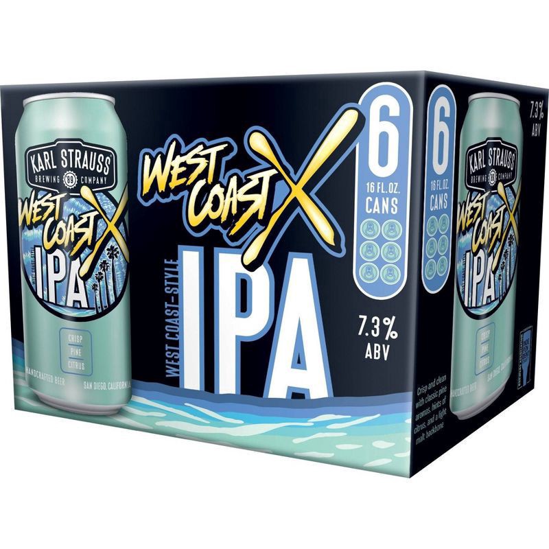 slide 1 of 3, Karl Strauss Brewing Company West Coast IPA Tower X Beer 6 - 12 oz Cans, 6 ct