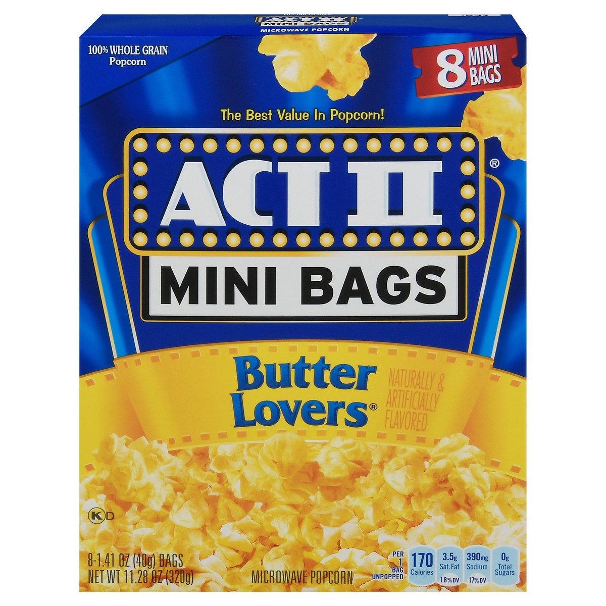 slide 1 of 2, ACT II Butter Lovers Mini Bags Microwave Popcorn 8 - 1.41 oz Bags, 8 ct