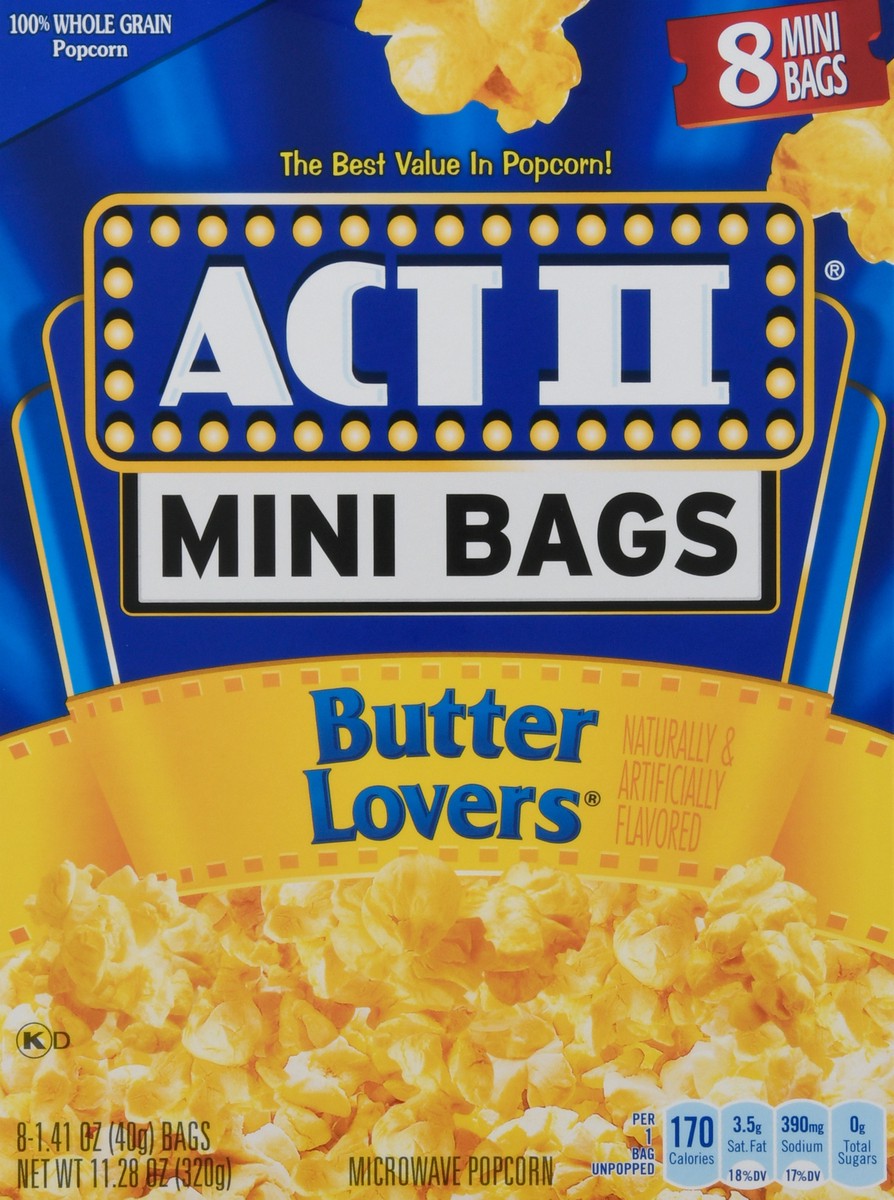 slide 1 of 2, ACT II Butter Lovers Mini Bags Microwave Popcorn 8 - 1.41 oz Bags, 8 ct