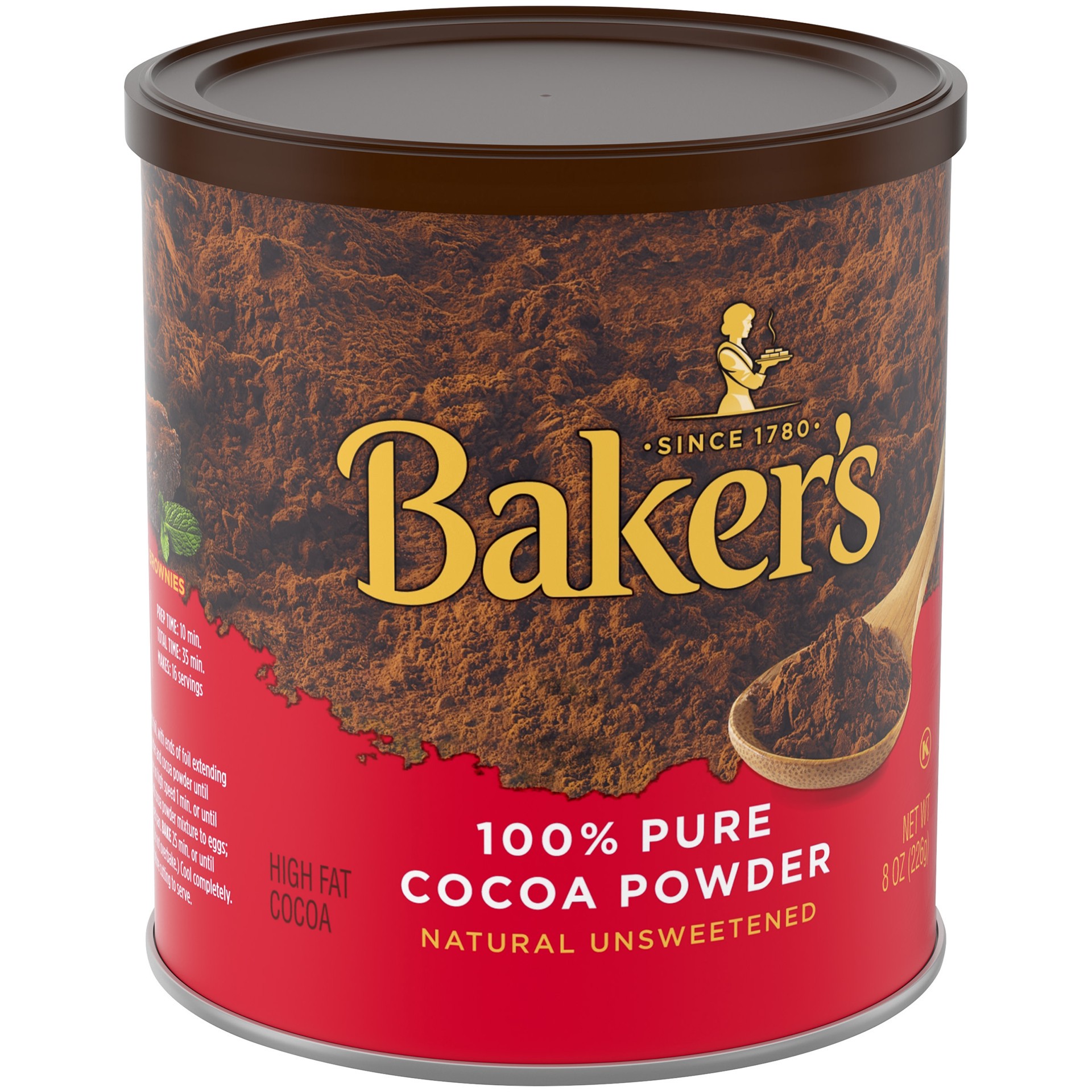 slide 4 of 5, Baker's Cocoa Powder, Natural Unsweetened 100% Pure Cocoa, 8 oz Can, 8 oz