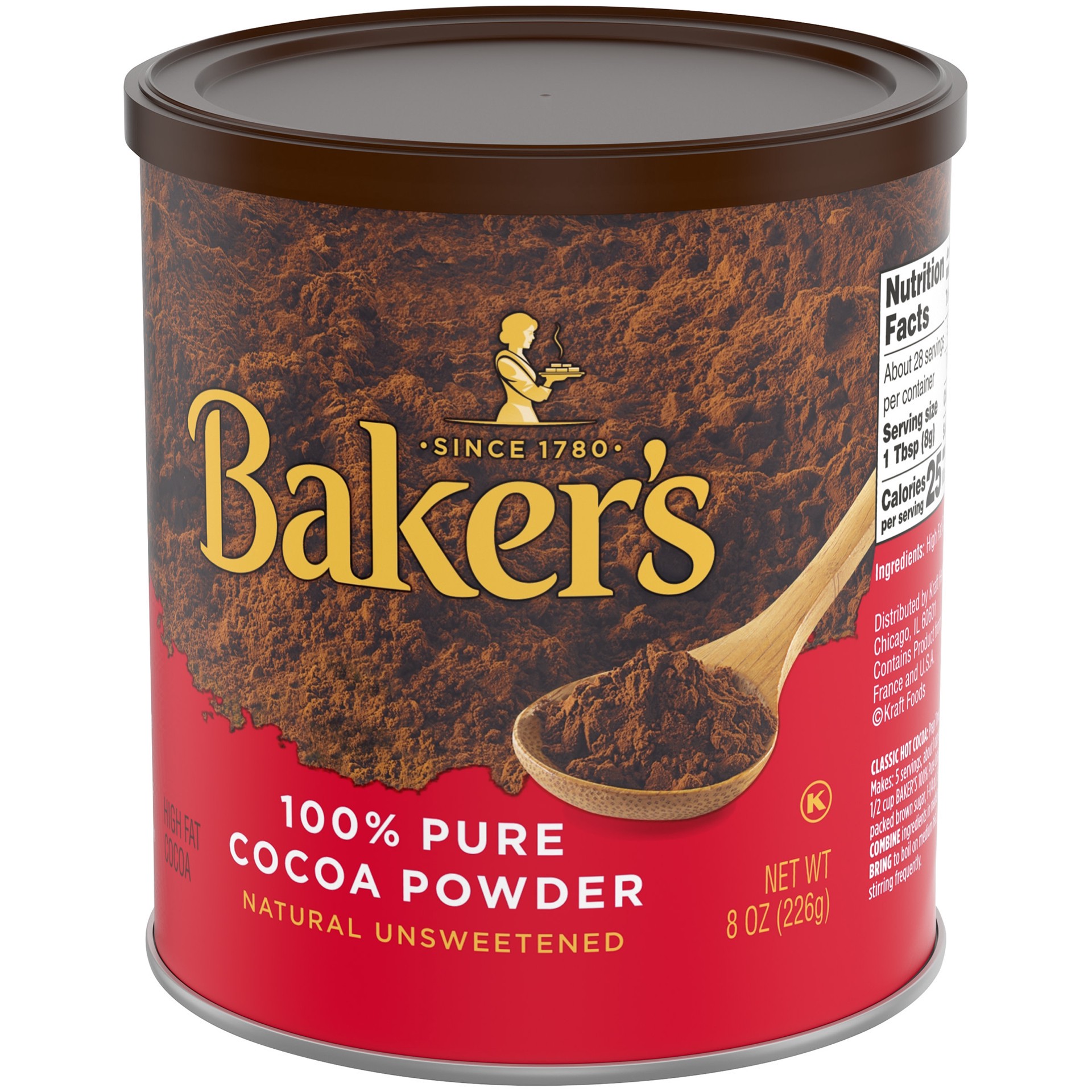 slide 3 of 5, Baker's Cocoa Powder, Natural Unsweetened 100% Pure Cocoa, 8 oz Can, 8 oz