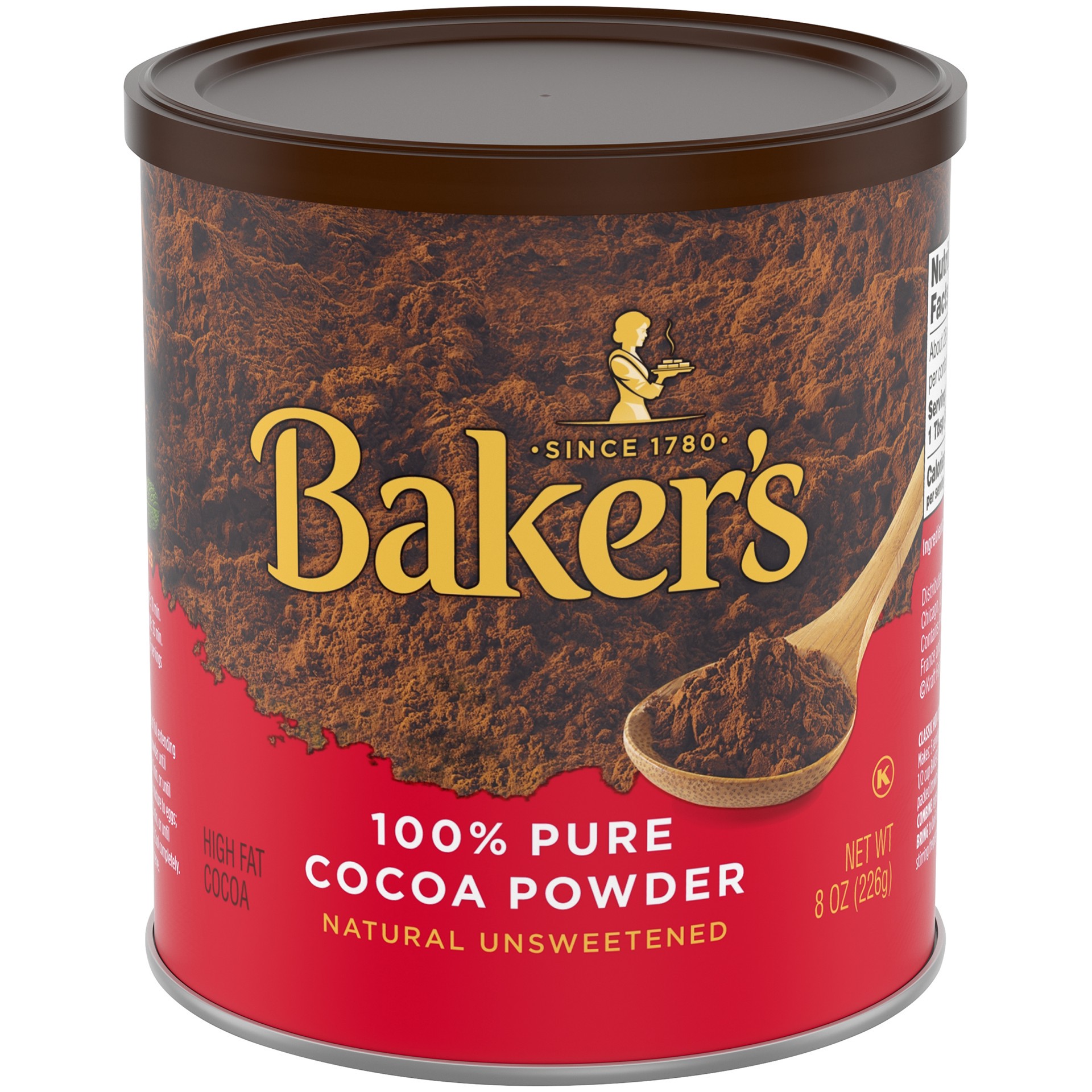 slide 1 of 5, Baker's Cocoa Powder, Natural Unsweetened 100% Pure Cocoa, 8 oz Can, 8 oz