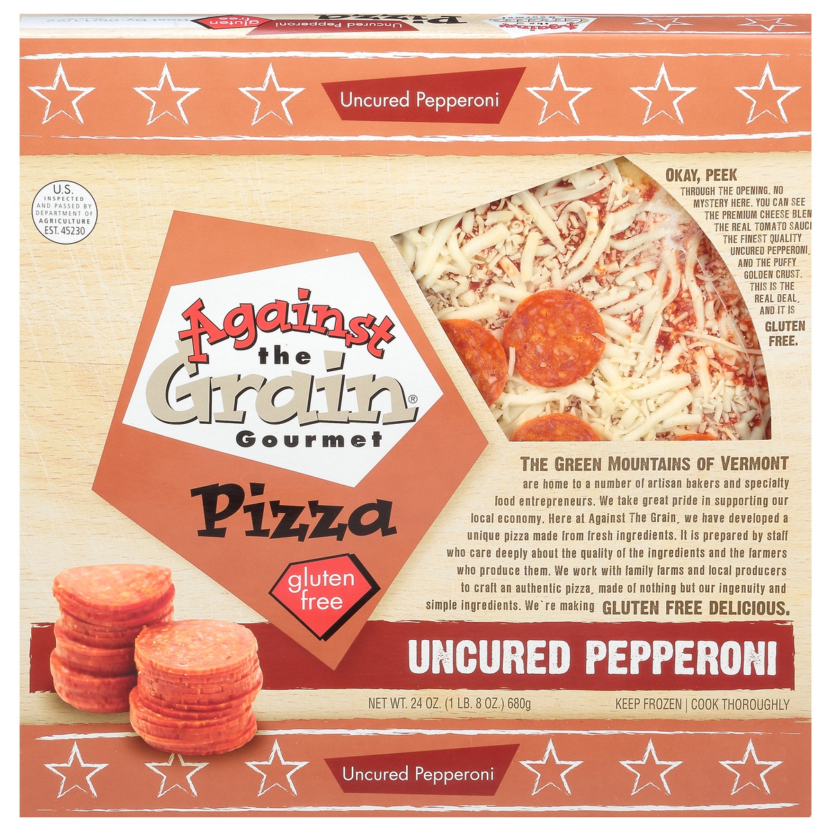 slide 1 of 1, Against the Grain Uncured Pepperoni Pizza Family Size 24 oz, 24 oz