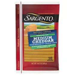 Sargento Sliced Reduced Fat Medium Natural Cheddar Cheese, 10 Slices