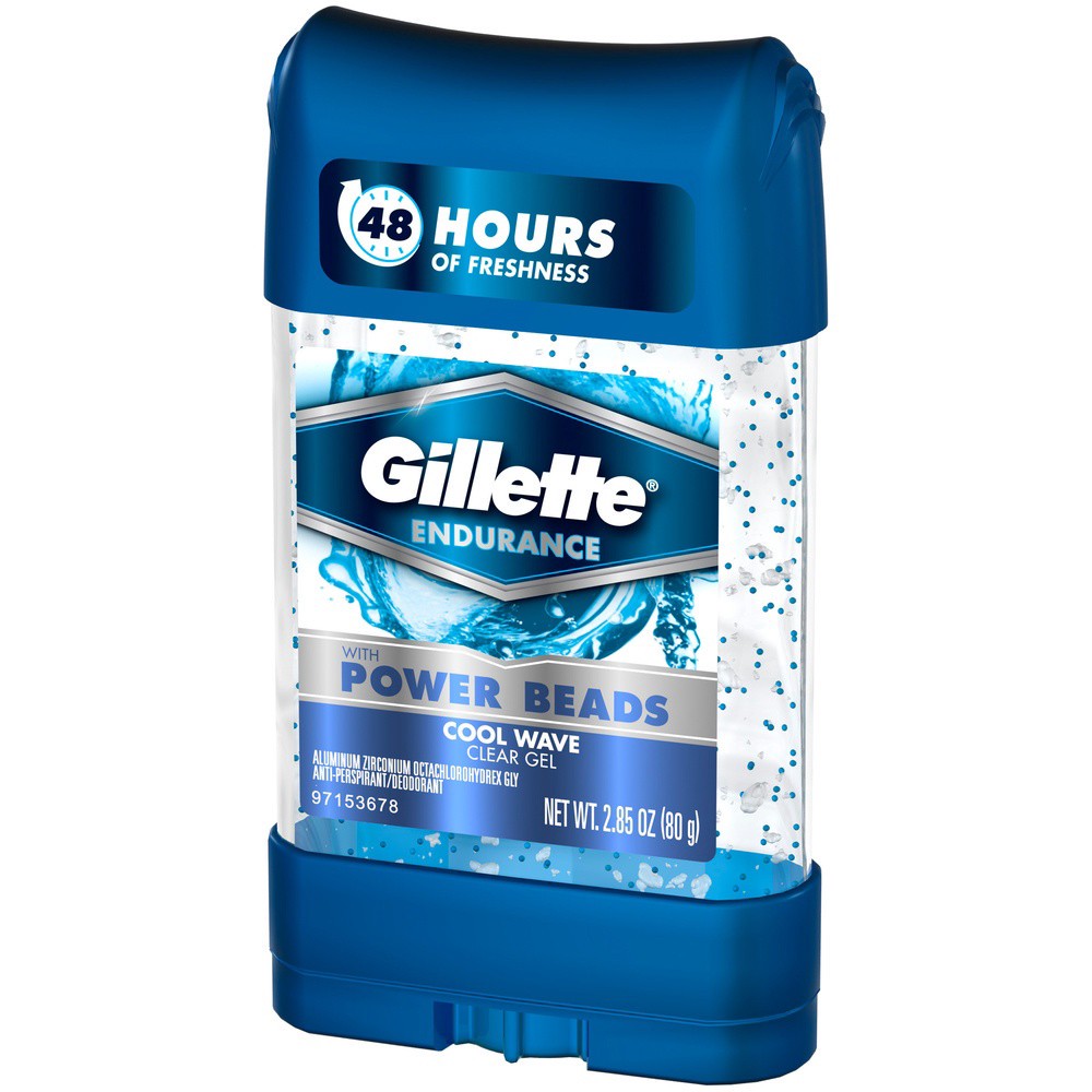 slide 5 of 5, Gillette Endurance Cool Wave Clear Gel With Power Beads Anti-Perspirant/Deodorant, 2.85 oz