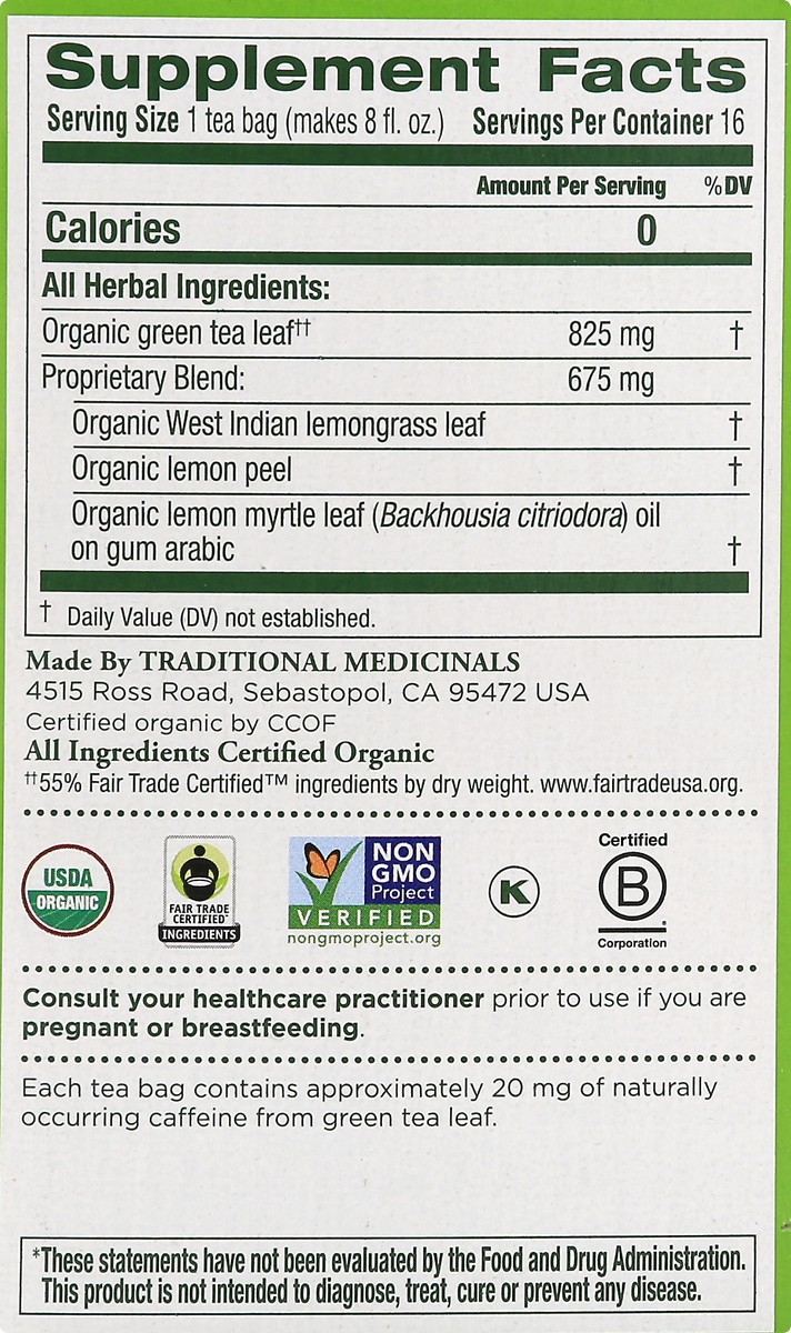 slide 4 of 9, Traditional Medicinals Organic Green Tea Lemongrass, 16 ct