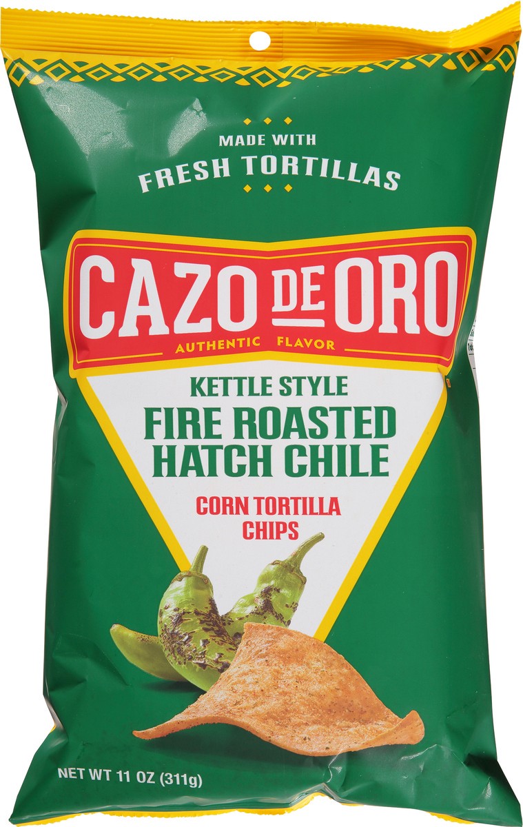 slide 4 of 14, Cazo de Oro Kettle Style Fire Roasted Hatch Chile Corn Tortilla Chips 11 oz, 11 oz