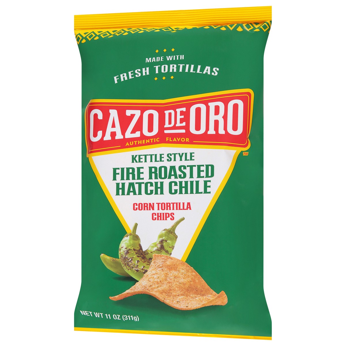 slide 5 of 14, Cazo de Oro Kettle Style Fire Roasted Hatch Chile Corn Tortilla Chips 11 oz, 11 oz