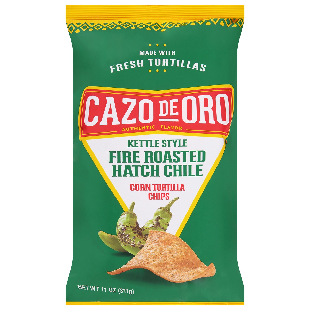 slide 10 of 14, Cazo de Oro Kettle Style Fire Roasted Hatch Chile Corn Tortilla Chips 11 oz, 11 oz