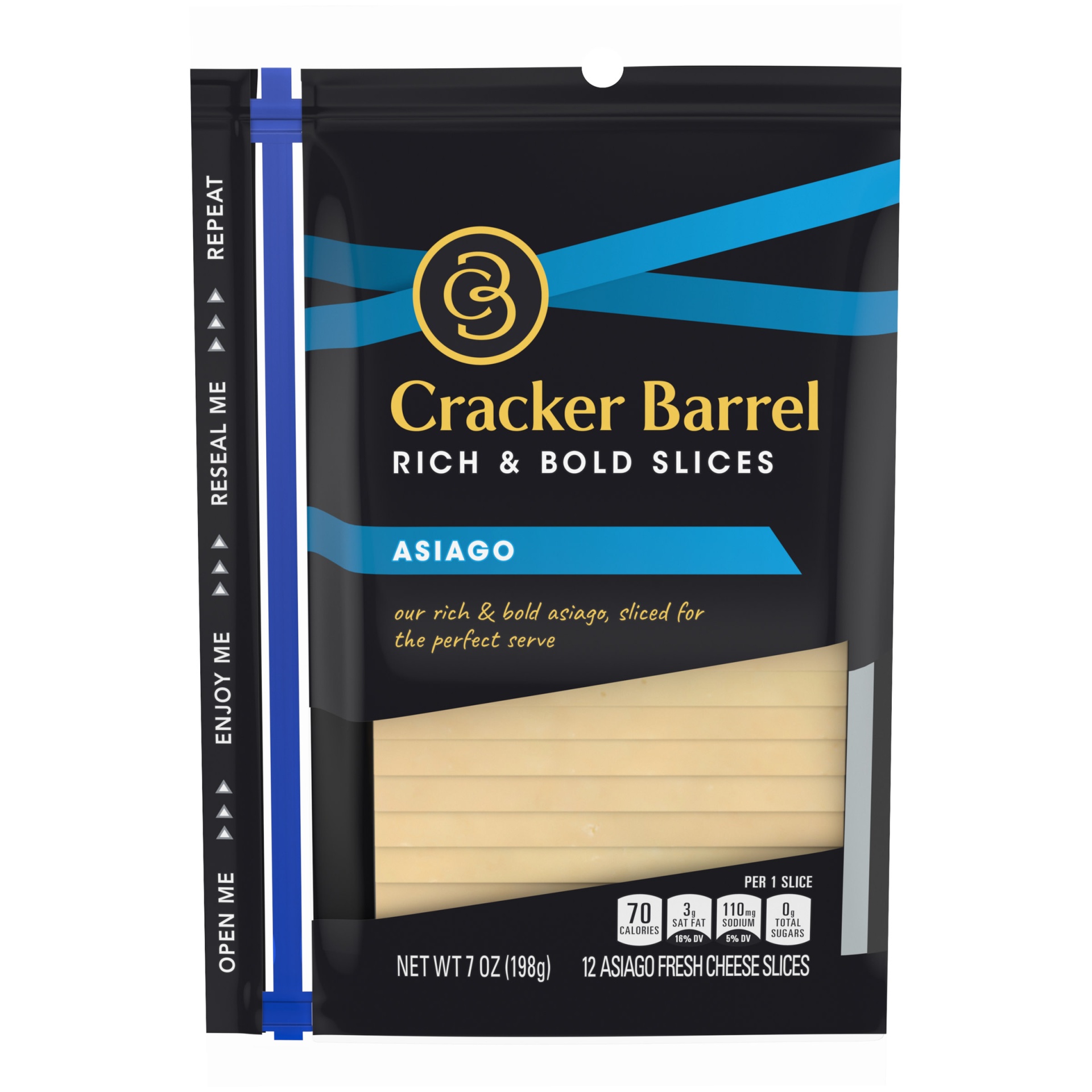 slide 1 of 2, Cracker Barrel Asiago Cheese Slices Zip Pak, 11 ct