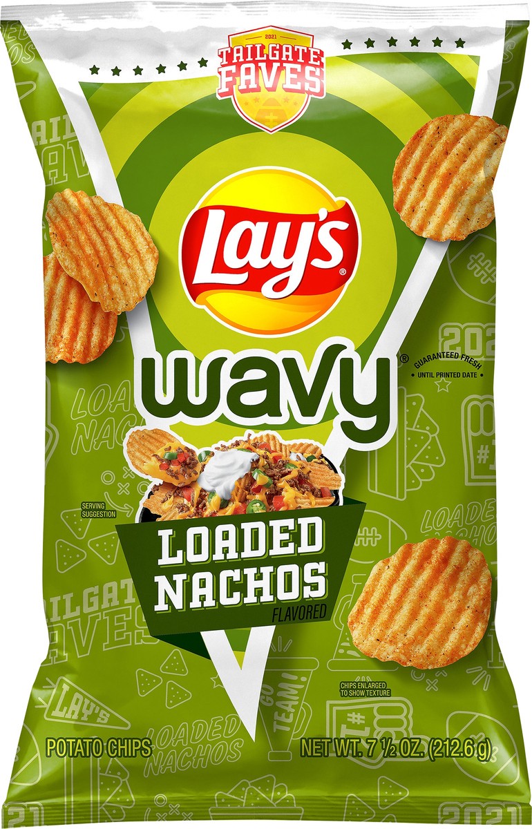 slide 3 of 3, Lay's Wavy Loaded Nachos Flavored Potato Chips 7.5 oz Bag, 7.5 oz