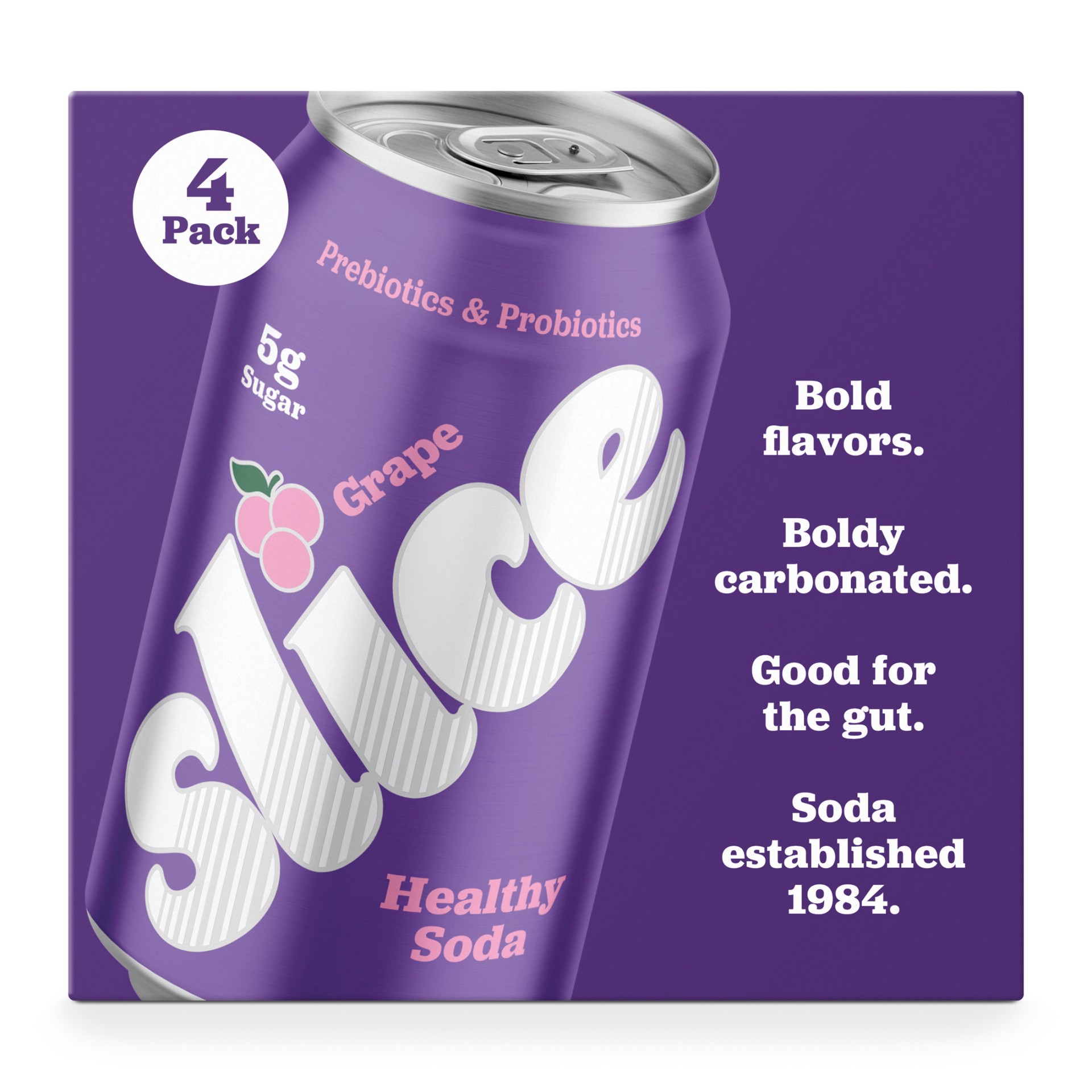 slide 5 of 8, Slice Grape Healthy Soda, 12 fl oz Cans, 4-Pack, 48 fl oz