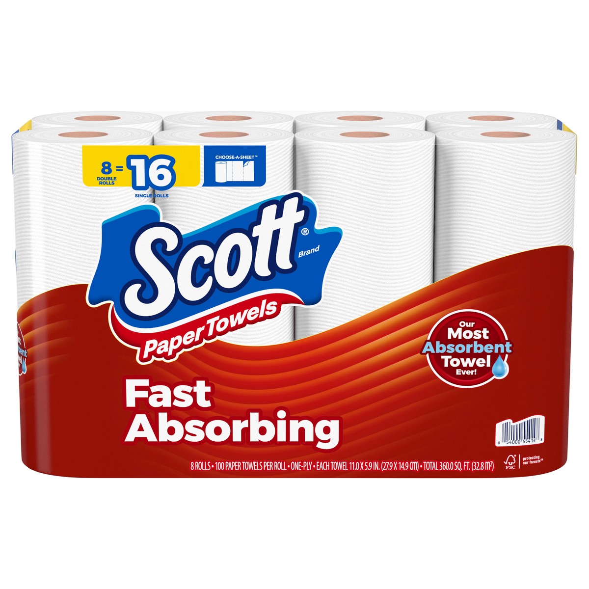 slide 8 of 11, Scott Paper Towels, Choose-A-Sheet, 8 Double Rolls = 16 Regular Rolls (100 Sheets Per Roll), 8 ct