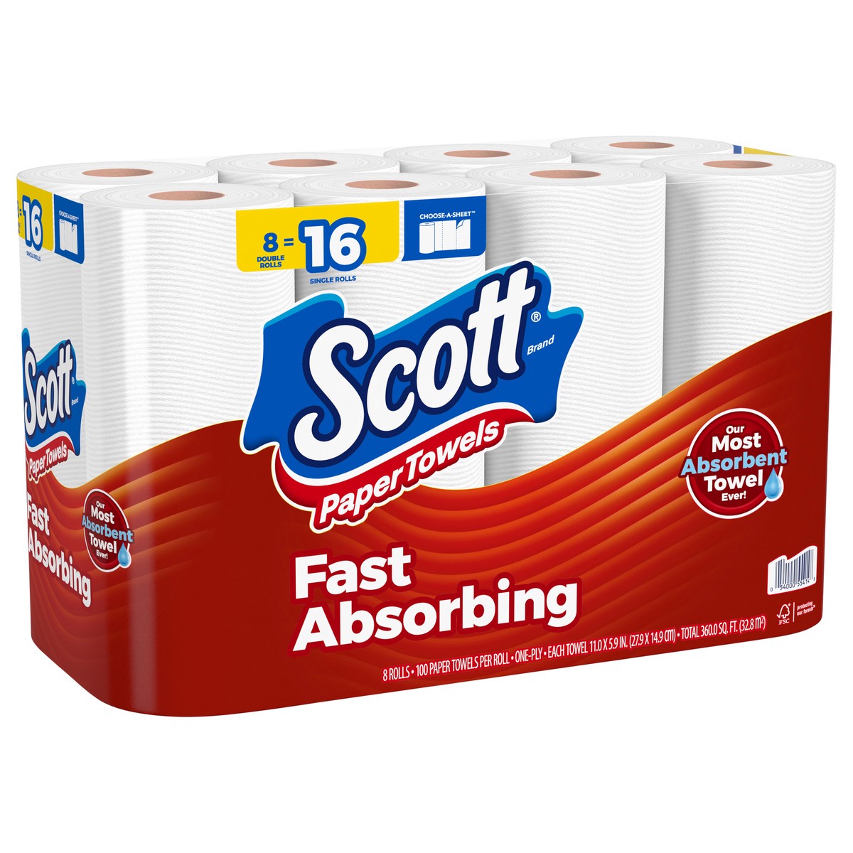 slide 3 of 11, Scott Paper Towels, Choose-A-Sheet, 8 Double Rolls = 16 Regular Rolls (100 Sheets Per Roll), 8 ct
