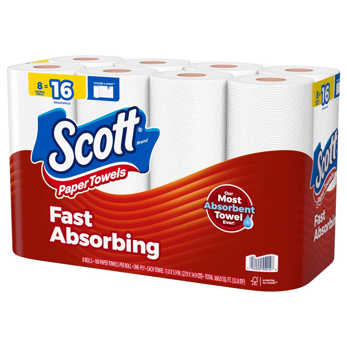slide 6 of 11, Scott Paper Towels, Choose-A-Sheet, 8 Double Rolls = 16 Regular Rolls (100 Sheets Per Roll), 8 ct