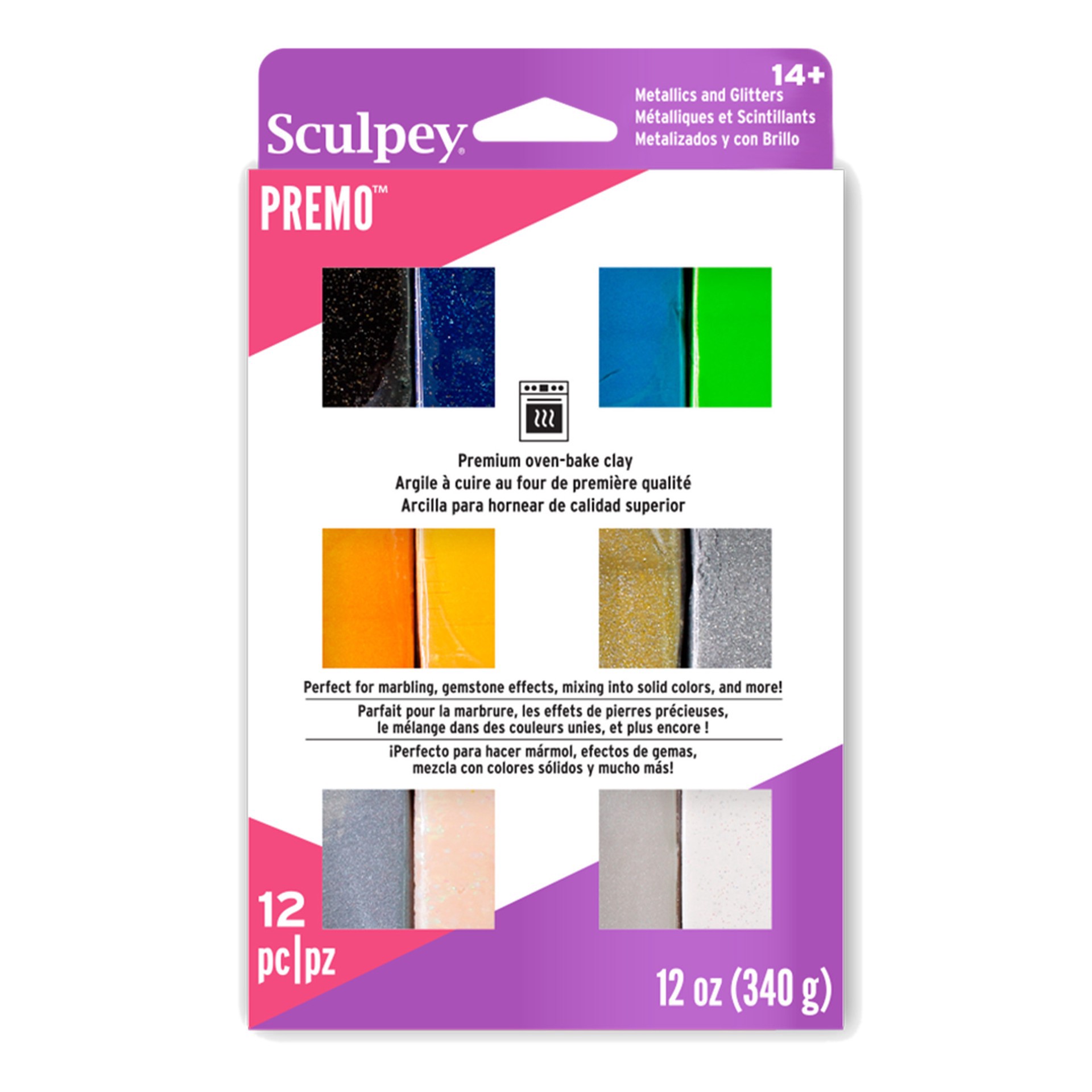 slide 2 of 2, Sculpey Premo Metallics & Glitters Sampler, 1/4 in