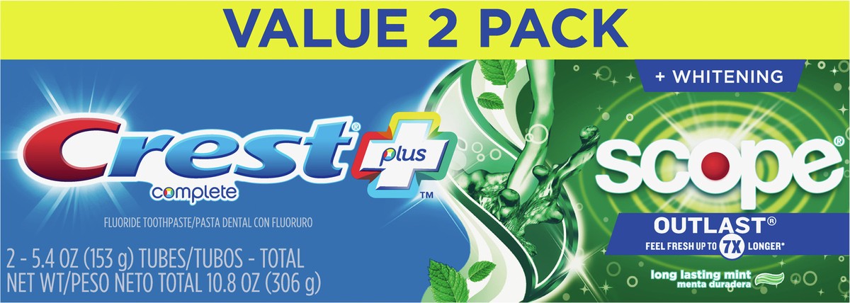 slide 4 of 4, Crest Complete Plus Whitening Scope Long Lasting Mint Toothpaste Value Pack, 2 ct; 5.4 oz