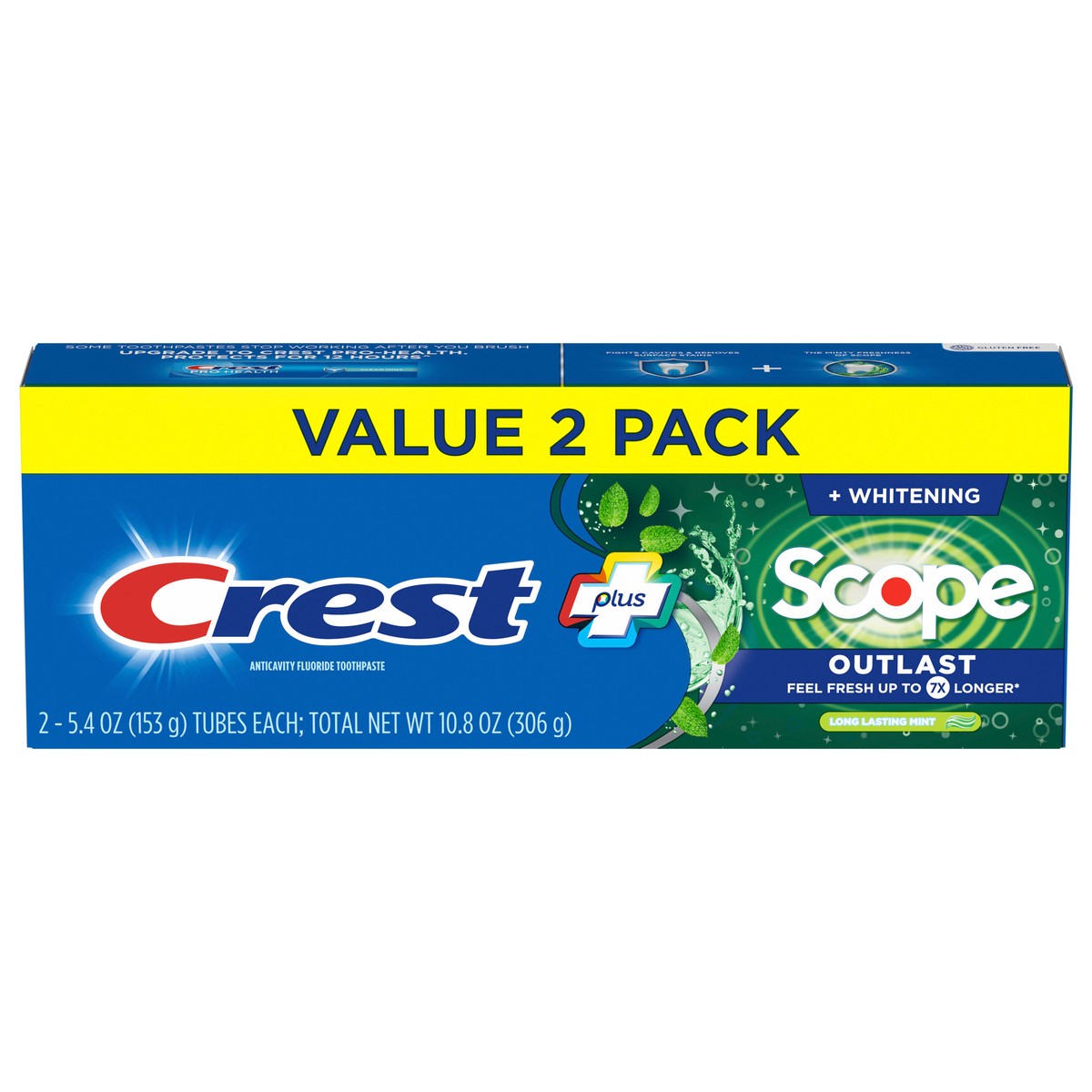 slide 1 of 4, Crest Whitening Plus Scope Outlast Toothpaste, Long Lasting Mint, 5.4 oz, Pack of 2, 2 ct; 5.4 oz