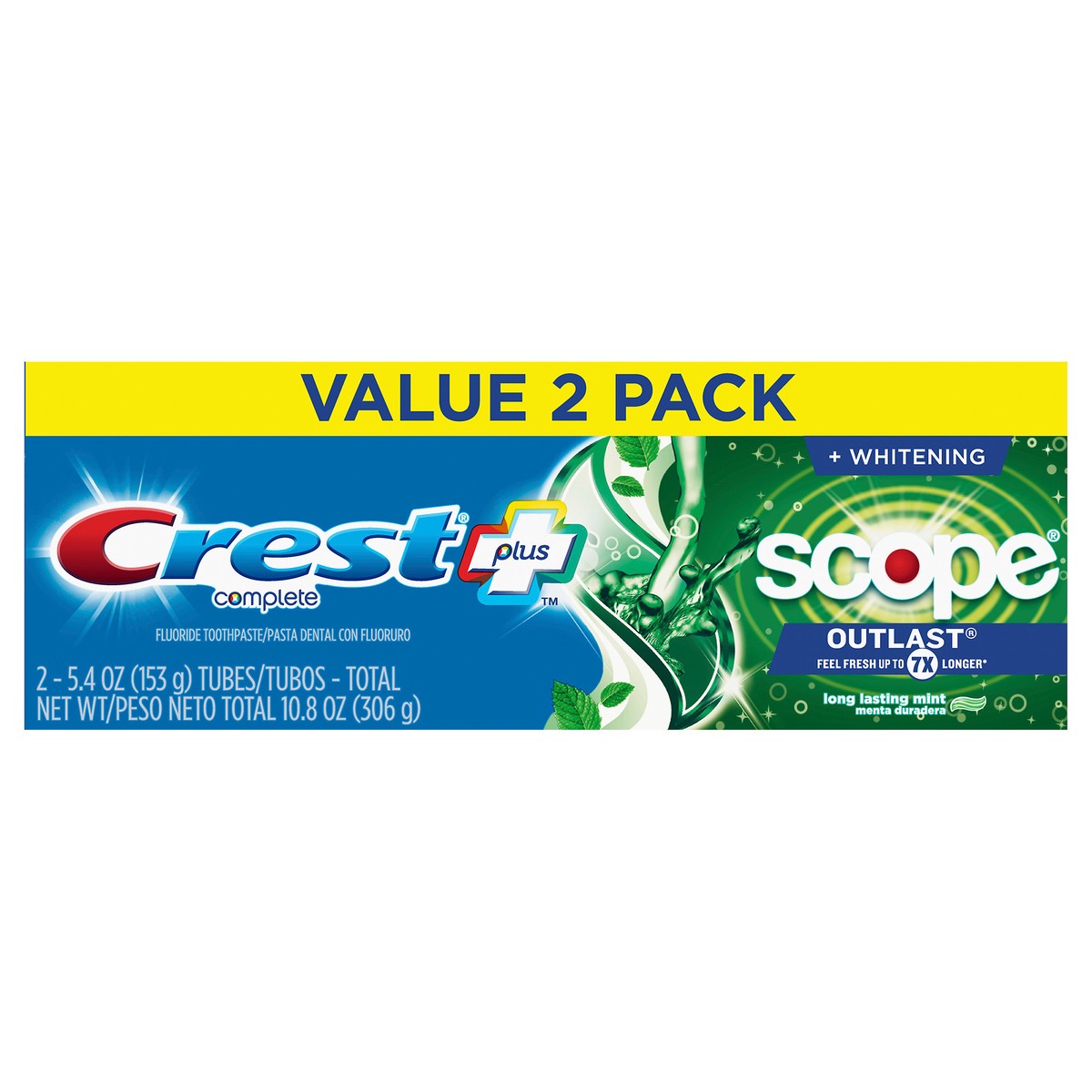 slide 1 of 4, Crest Complete Plus Whitening Scope Long Lasting Mint Toothpaste Value Pack, 2 ct; 5.4 oz